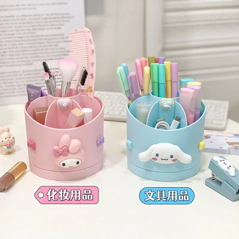 Sanrio Cute Cartoon Pen Barrel Stationery Classification Multi Functional Desktop Rotating Pen Barrel Cosmetics Storage Cartridg