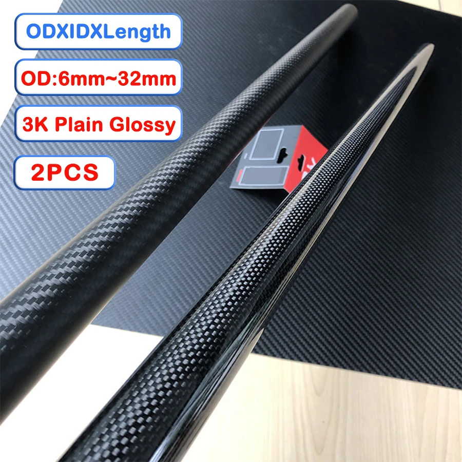 2PCS Tubo In Fibra di Carbonio 3K Pianura Lucido Lunghezza 500mm Diametro 6mm a 32mm Tubo In Carbonio Pieno Materiale Composito Ad Alta Durezza T300