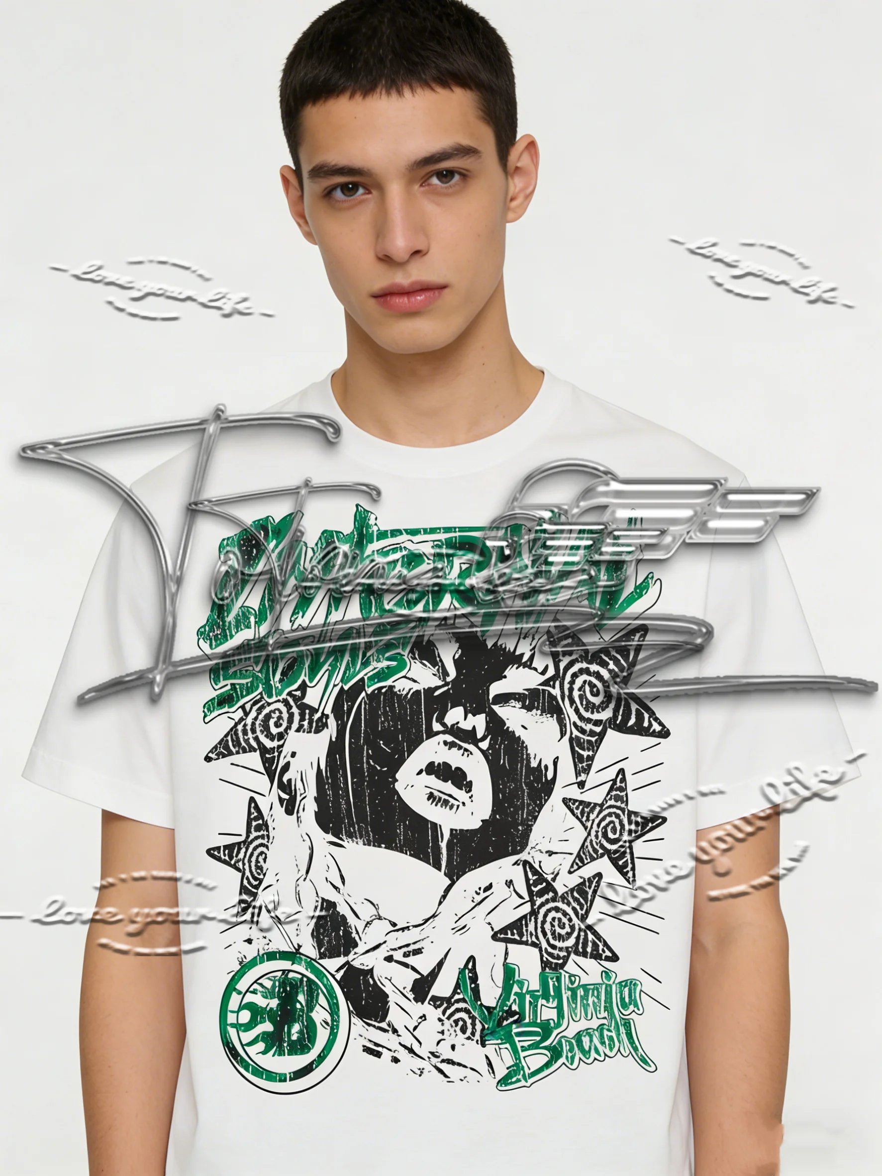 

25/26 Men's Patterned T-shirt: Vintage portrait print, soft fabric, short-sleeved summer streetwear T-shirt.