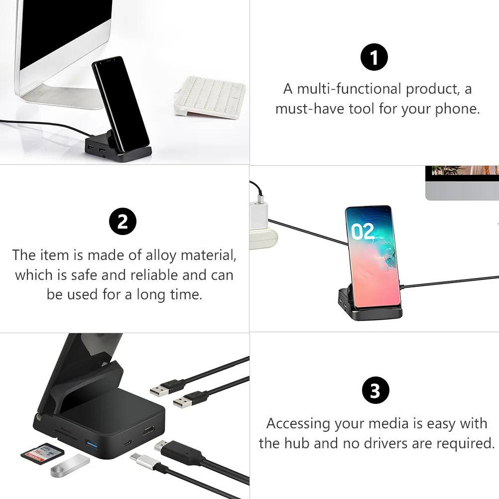 

8-In-1 Usb- Multi Port Adapter Lightweight Durable Alloy Phone Stand Support Expansion Dock For Laptop Mobile Devices