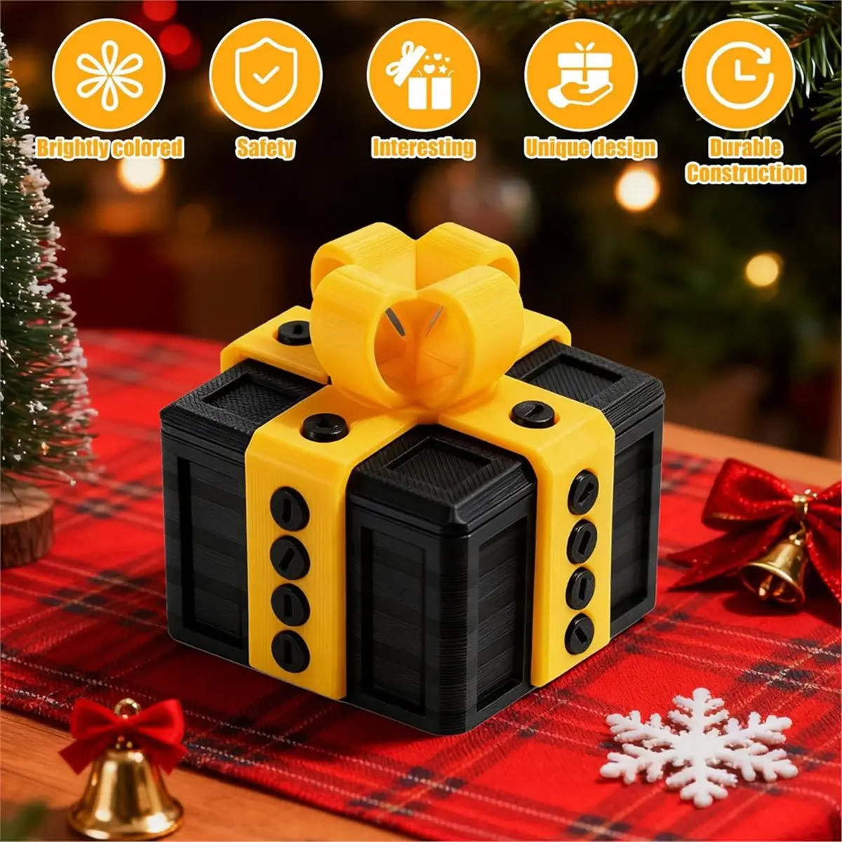 ABZT Prank Gift Box - 3.14in, 3D Printed Box with Screws, Surprise Funny Puzzle Box, Gift Boxes for Presents Black-Gold