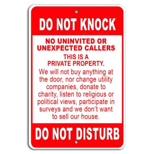 Red  White Private Property - Do Not Knock or Disturb Sign-Aluminum