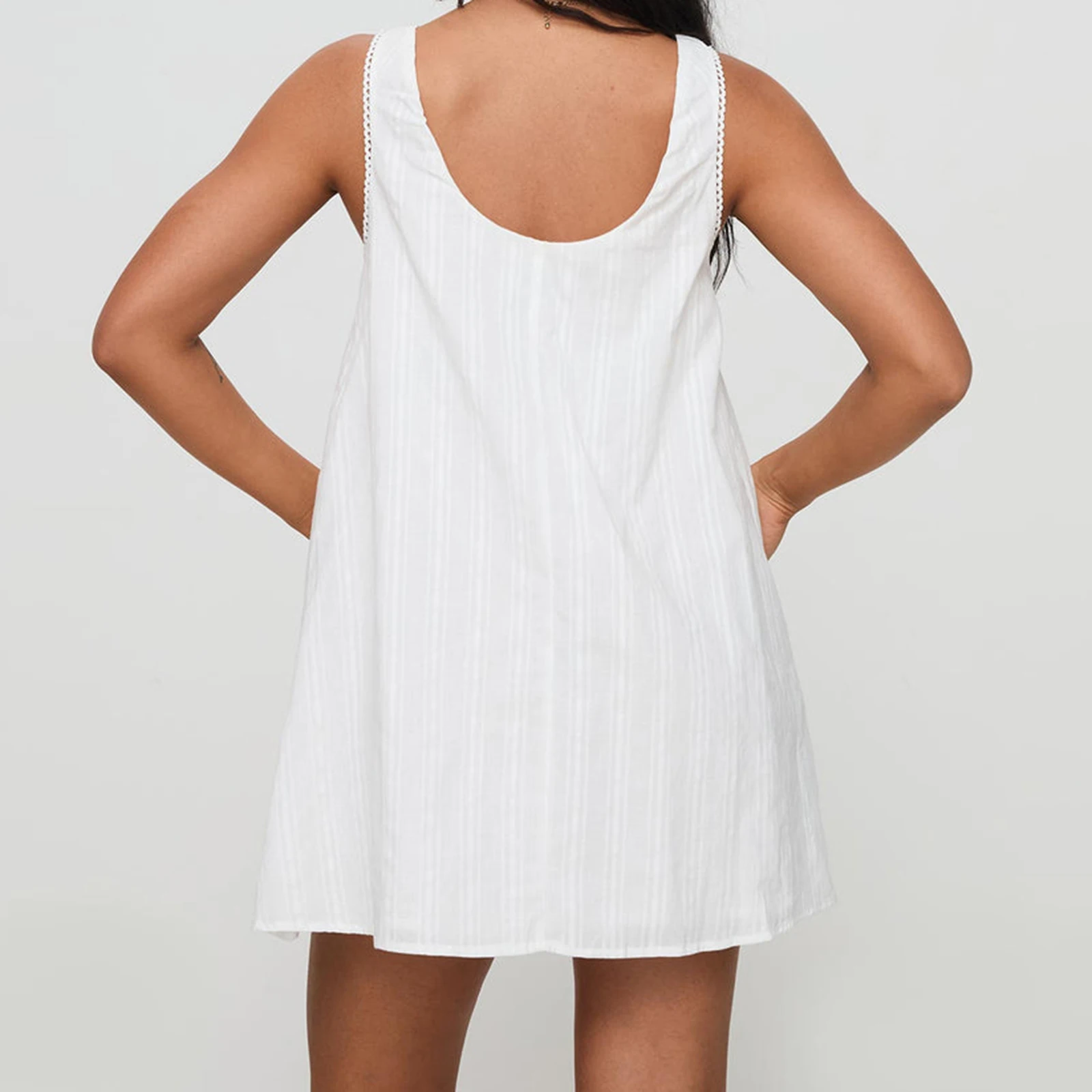 Women V Neck Loose Mini Dress Boho Flowy Tiered Babydoll Sundress Y2K Sleeveless Going Out Dresses