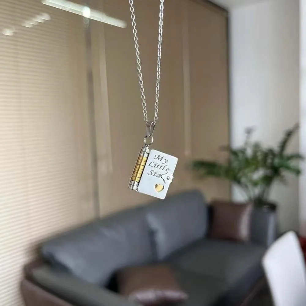 Titanium Steel Book Necklace for Daughter Stainless Steel Handmade Opening Book Pendant Waterproof Adjustable Girls Text Locket