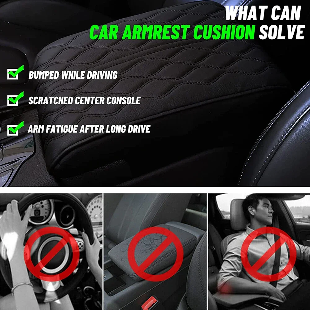 Car Wave Embroider PU Leather Car Armrest Mat Center Console Arm Rest Protection Cushion Auto Armrests Storage Box Cover Pad