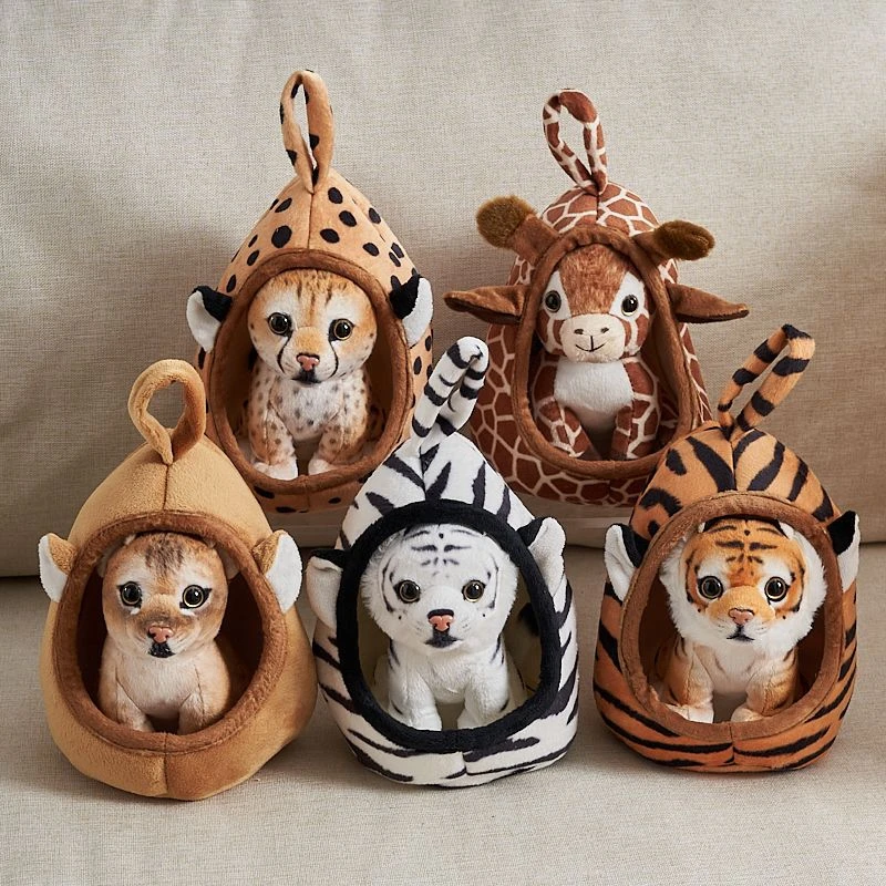 

18cm Cute Animal Nest and a Tiger Plush Toy Cub a Leopard and a Deer Kawaii Combo Doll as a Birthday and Christmas Gift for Chi