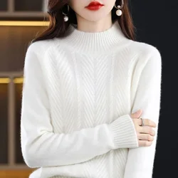 2023 New Cashmere Sweater Women Half Turtleneck Pullover Knitted Sweaters Warm Knitwear Female Jumper Winter Casual Top