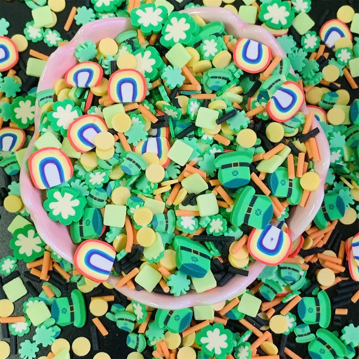 100g New St Patrick Day Green Hat Lucky Designs Polymer Clay Slices Sprinkles for Crafts Making DIY Slime Tiny Klei Accessories