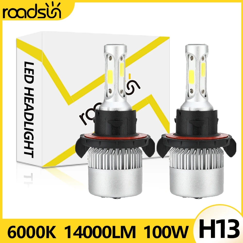 2x 100W H13 9008 Hi/Lo LED Headlight Bulb Turbo Led Auto Headlamp 14000LM COB Chip 6000K 12V Efficient Heat Dissipation