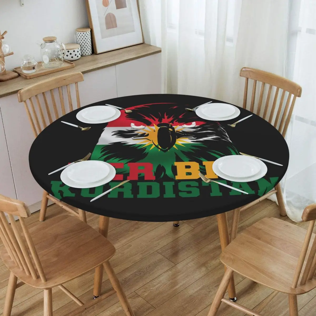 Kurdistan Flag Waterproof Round Tablecloth Oilproof Table Cloth for Kitchen Events Dining Table Cover