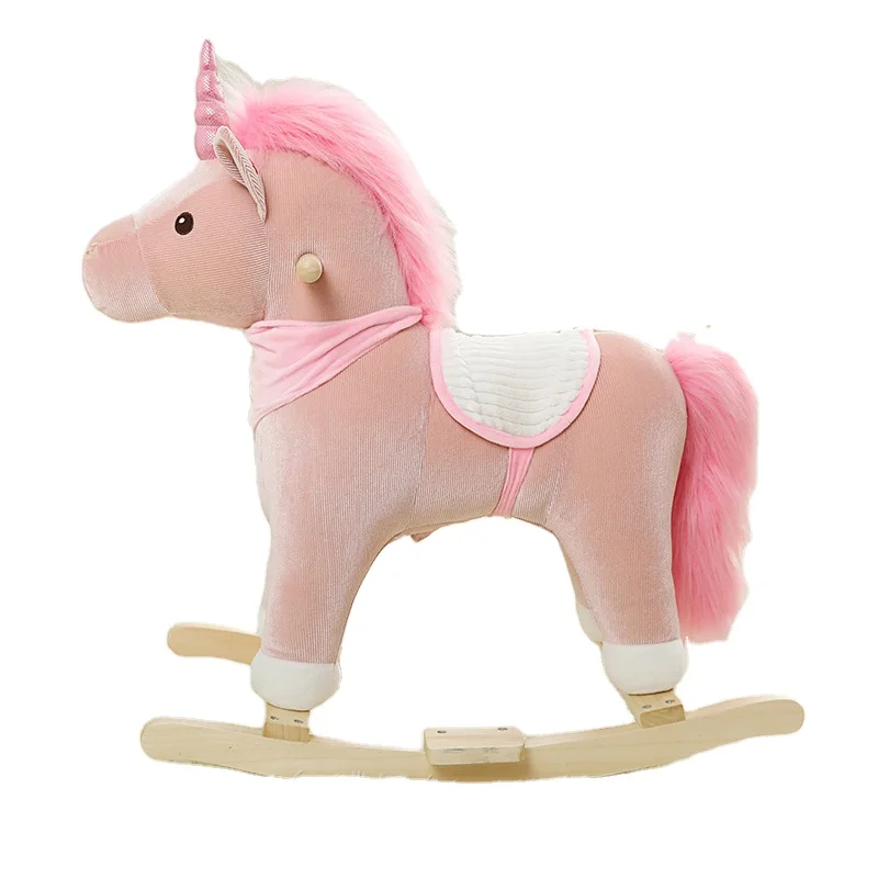 Pink unicorn rocking chair plush stuffed solid wood soft toddler toys