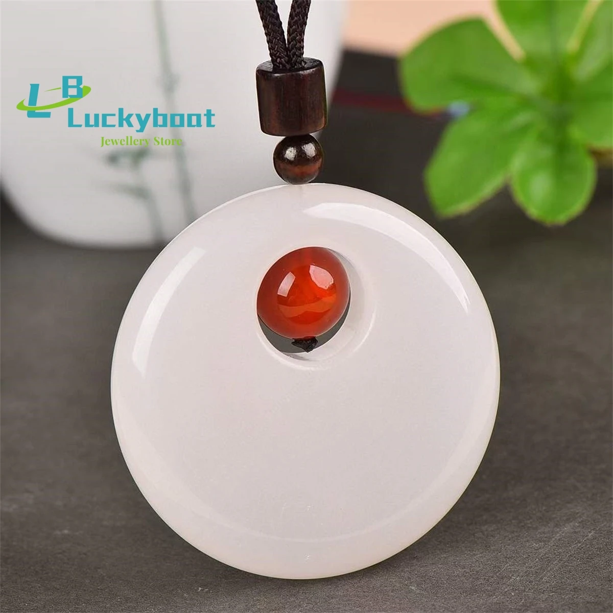 Natural Gold Wire White Jade Circular Hollow Out Pendant Simple and Personalized Fashionable and Versatile for Men and Women