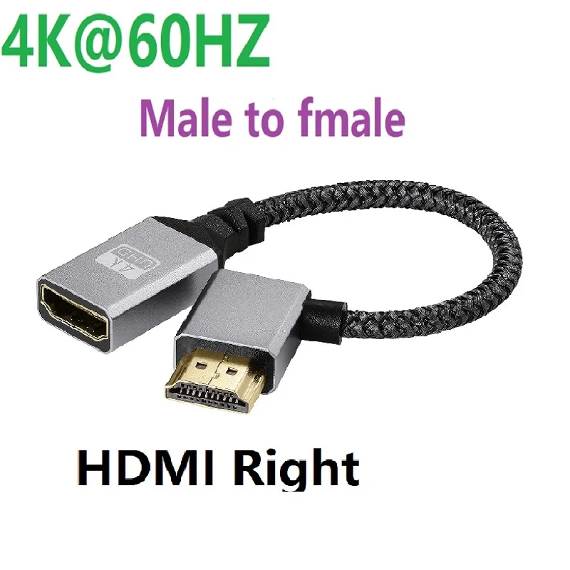 4K UHD V2.0 kabel HDMI 90 stopni w górę/w dół/w lewo/prostopadły HD do HD męski na żeński krótki nylonowy pleciony sznur do kamery HDTV