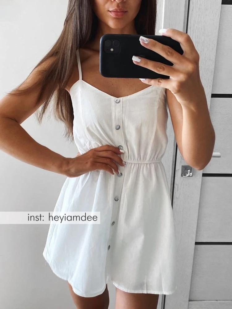 Summer Casual Playsuits Women Sexy V Neck High Waist Romper Woman Sleeveless Spaghetti Strap Fashion Jumpsuits Bodysuits