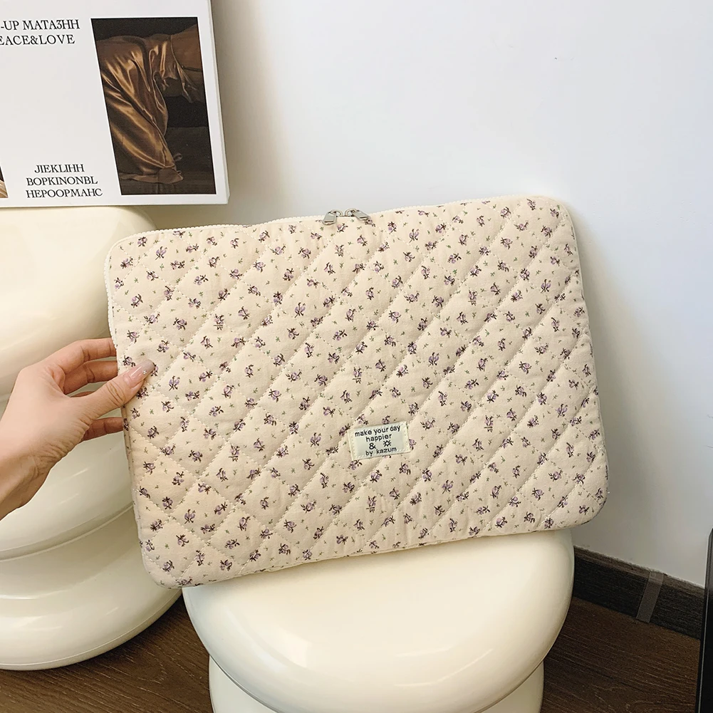 for 11/13/15 Inch Laptop Tablet Holder Flower Printed Laptop Sleeve Quilted Laptop Carrying Case Protective Cute Computer Sleeve