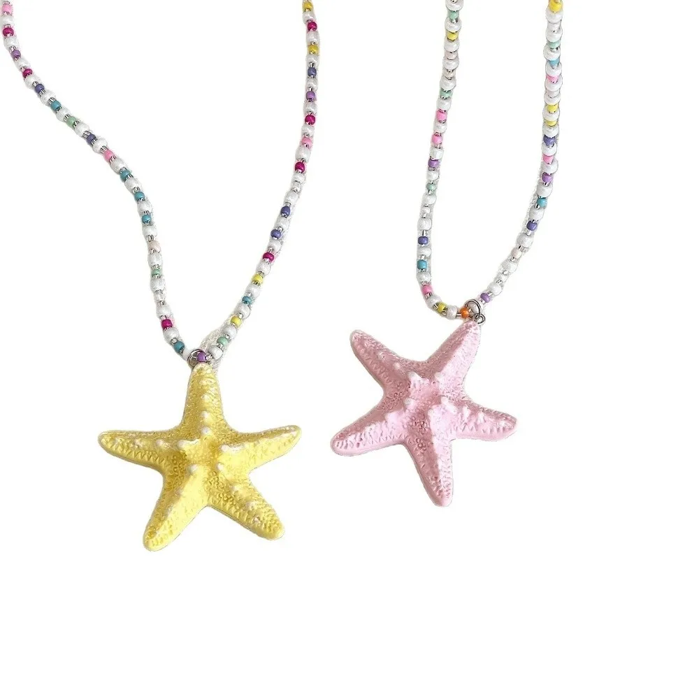 Bohemian Starfish Necklace Dopamine Bead Beach Surfer Starfish Choker Splicing Colorful Trendy Beach Necklace Summer