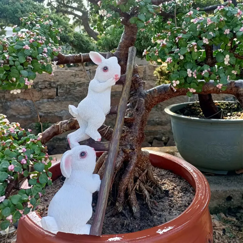 Creative resin climbing ladder rabbit ornament outdoor floor decorative garden planters animal landscaping crafts