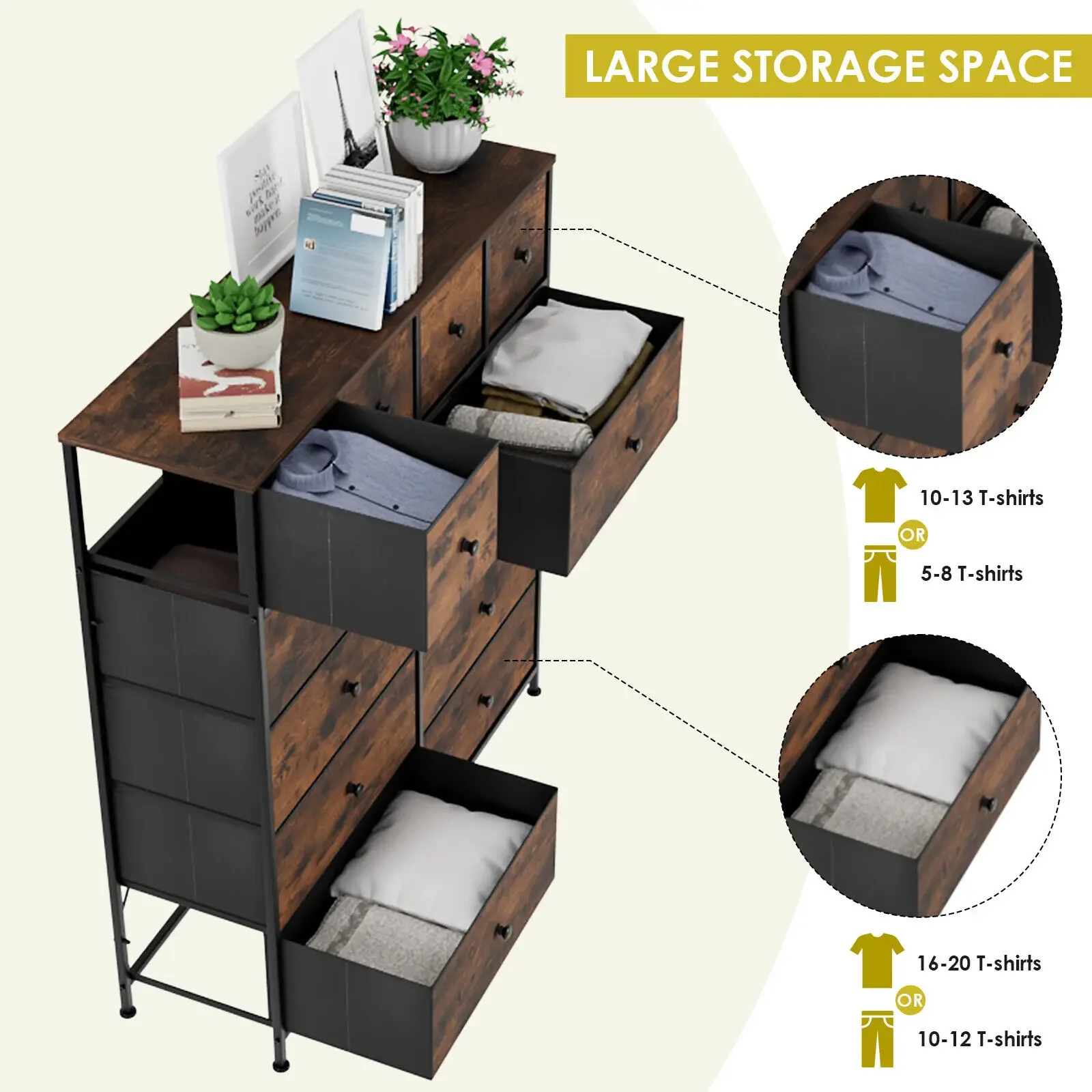 Tall Dresser for Bedroom with 12 Drawers,Chests of Drawers, Fabric Dresser for Bedroom,Closet,Fabric Storage Dresser,Steel Frame image 4