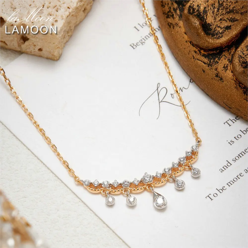 LAMOON Vintage Lace Chain Dainty Collarbone Zircon Teardrop Necklace For Women Luxury 925 Sterling Silver Layering Fine Jewelry