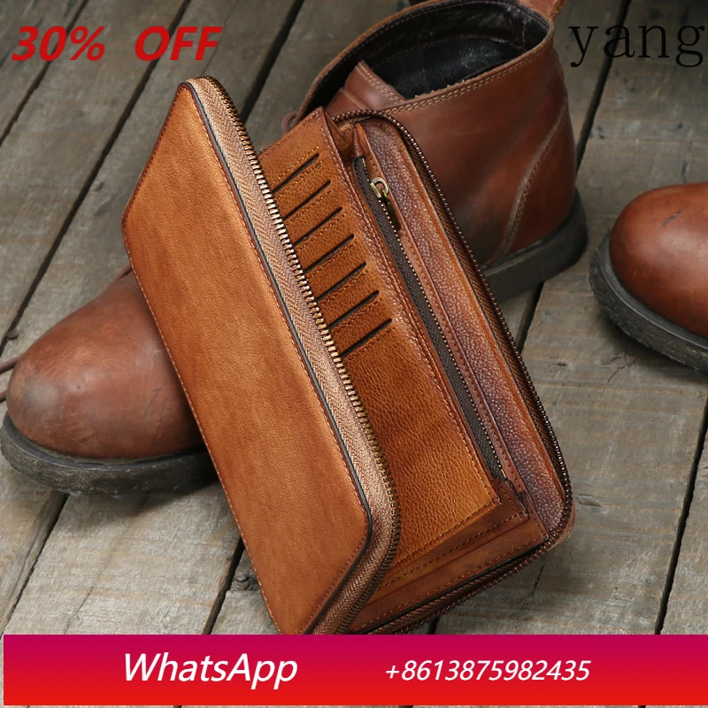 Vintage Genuine leather wallet Men leather long wallet men purse clutch bag male money clips zip around money bag card holder