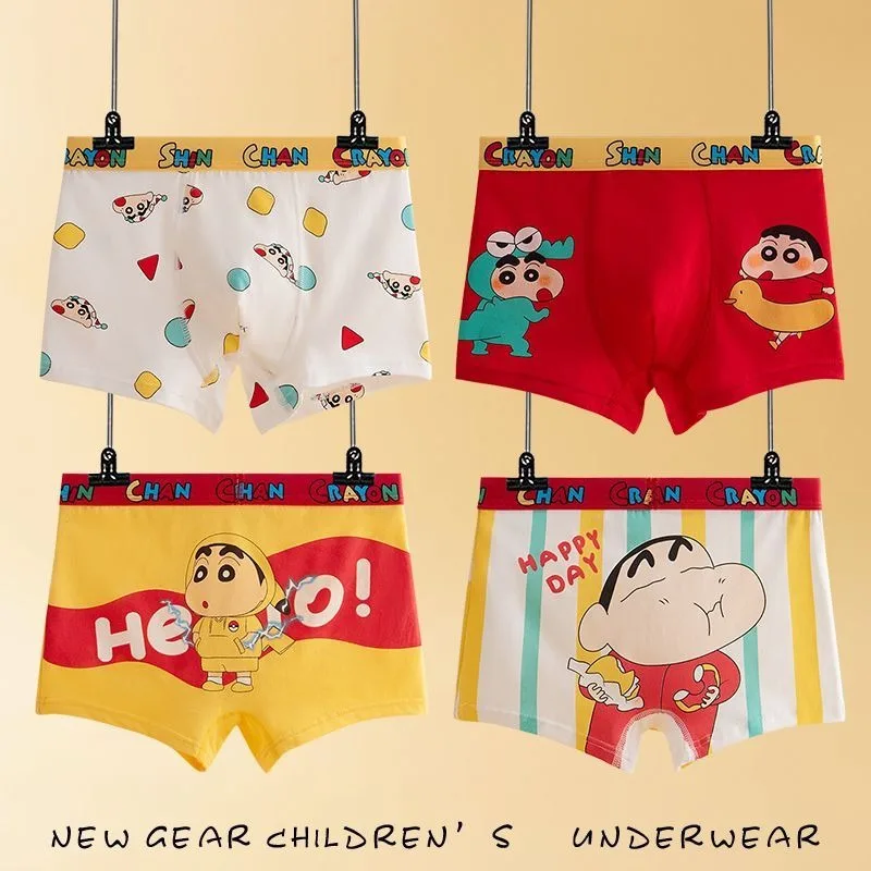 4pcs Crayon Shin Chan Men\'s Underwear Anime Pure Cotton Children Flat Corners Summer Thin Spring Cartoon Cute Breathable Shorts