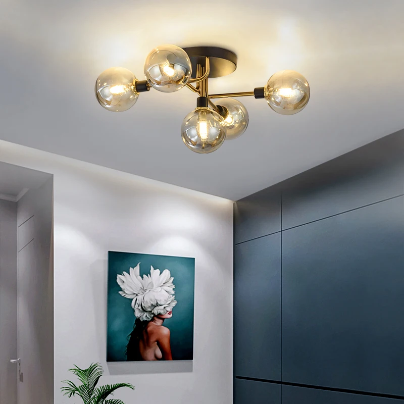 

Modern gold glass ceiling light Nordic glass ball light For Living Room Bedroom Dining Room Gold Black Metal ceiling light