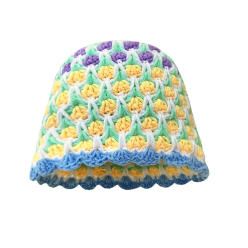 Woman Bucket Hat Crochet Tulips Pattern Fisherman Breathable Hat Anti-Uv