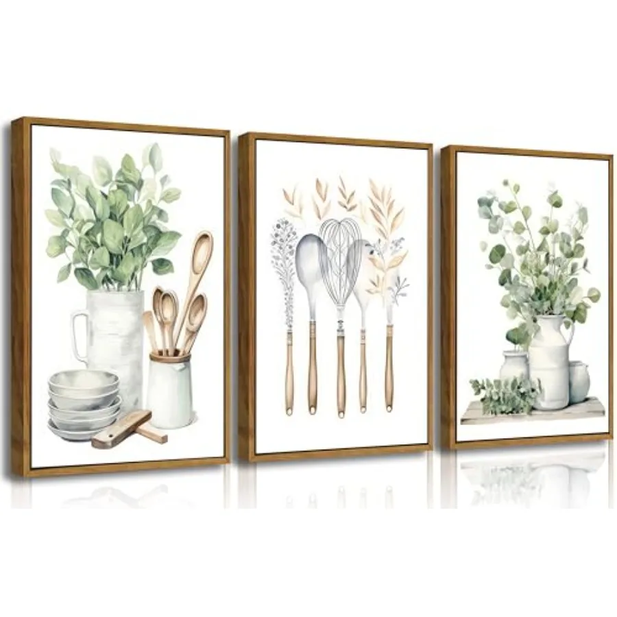 

Настенное искусство в стиле бохо-ферма: картина с зелеными растениями, декор для столовой, принт с листьями эвкалипта, зеленый ботанический принт