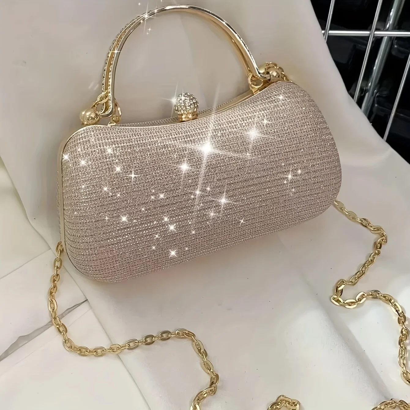 Shiny Evening Satchel Bag Rhinestone Decor Chain Bag, Bride Perfect for Wedding, Prom, Banquet, Women'S Evening Bag for Party