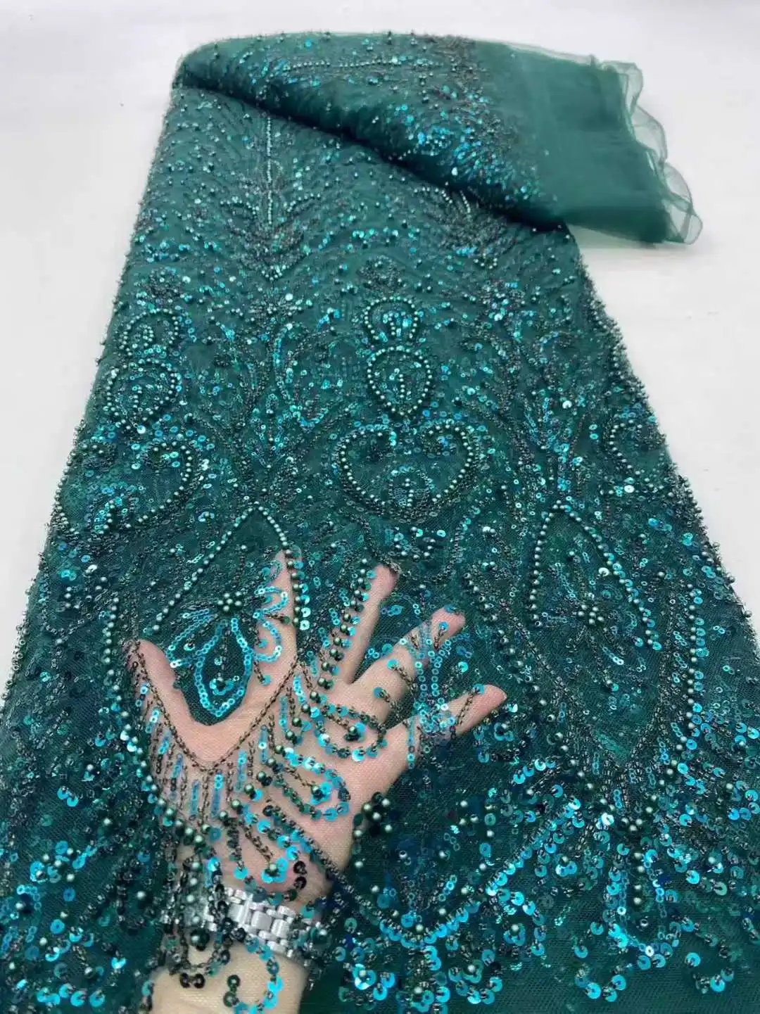 فاخر 13 ألوان عالية الجودة الخرز الفرنسية تول صافي الترتر أقمشة الدانتيل الأفريقي 5 ياردة للنساء فستان حفلات الزفاف SZ1772 #5