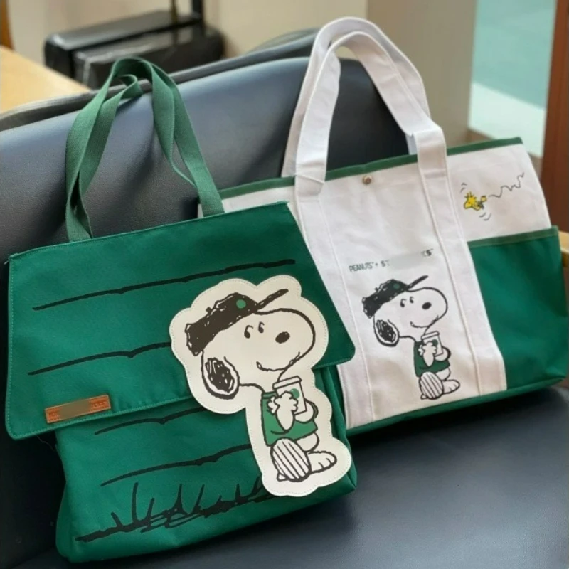 Snoopy Tote Bag Women Large Capacity Canvas Shoulder Bag Casual Travel Handbag Cute Cartoon Pattern New Year Gift