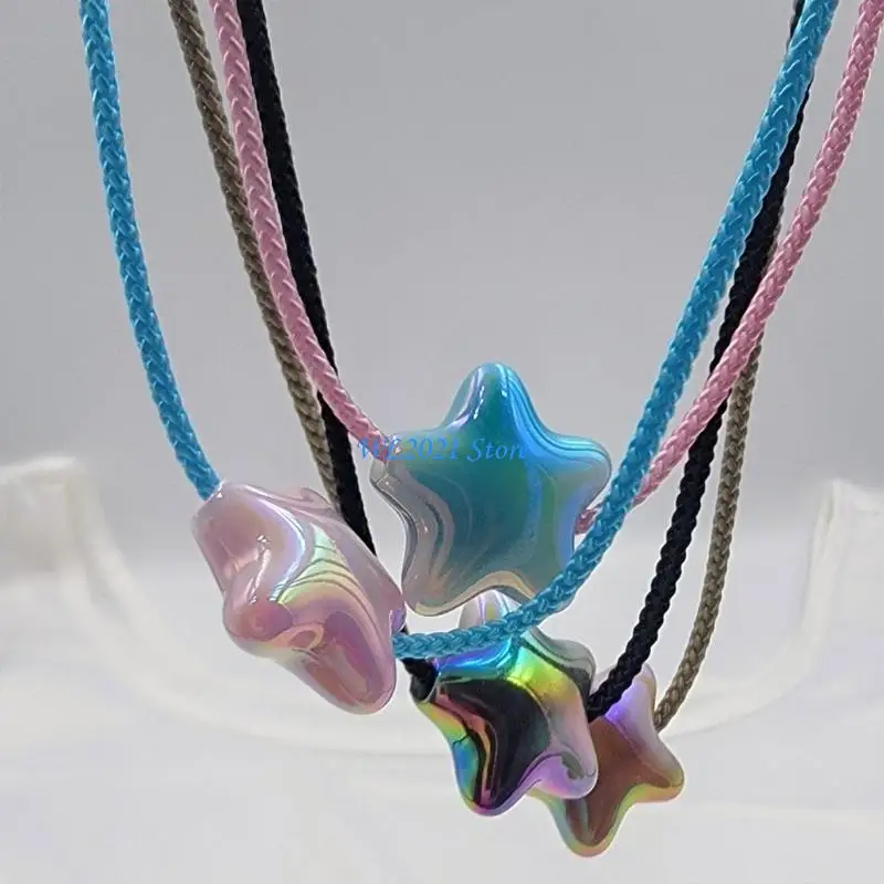 

G5GC Fashion Gradient Dyeing Star Pendant Necklace Sweet Choker Simple Adjustable Neck Chain Clavicle Chain Party Jewelry
