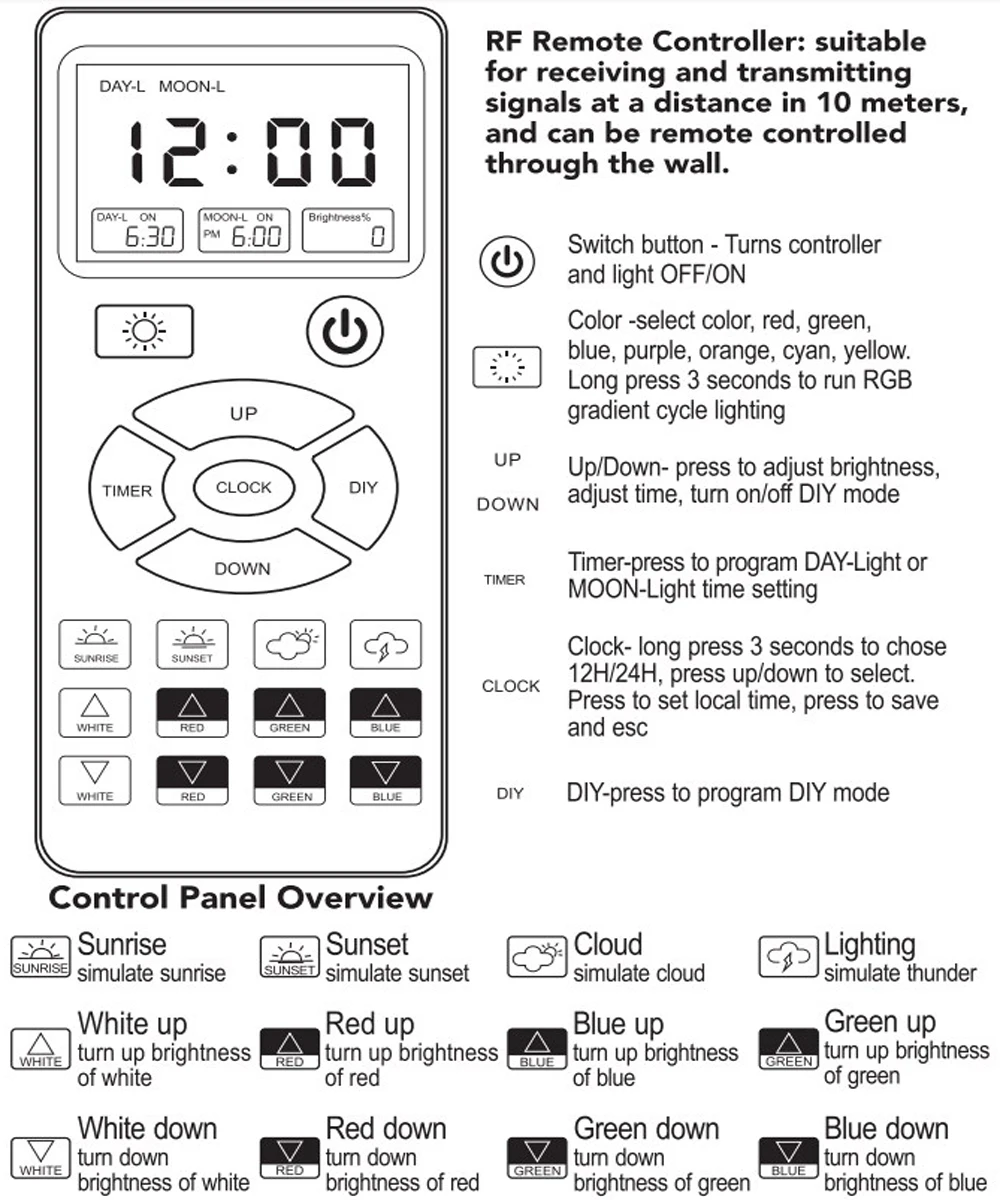 Programmable Aquarium Light for Plants, Fish Tank Light, Remote Memory Function, WRBG DIY Color, 24-36 Inch