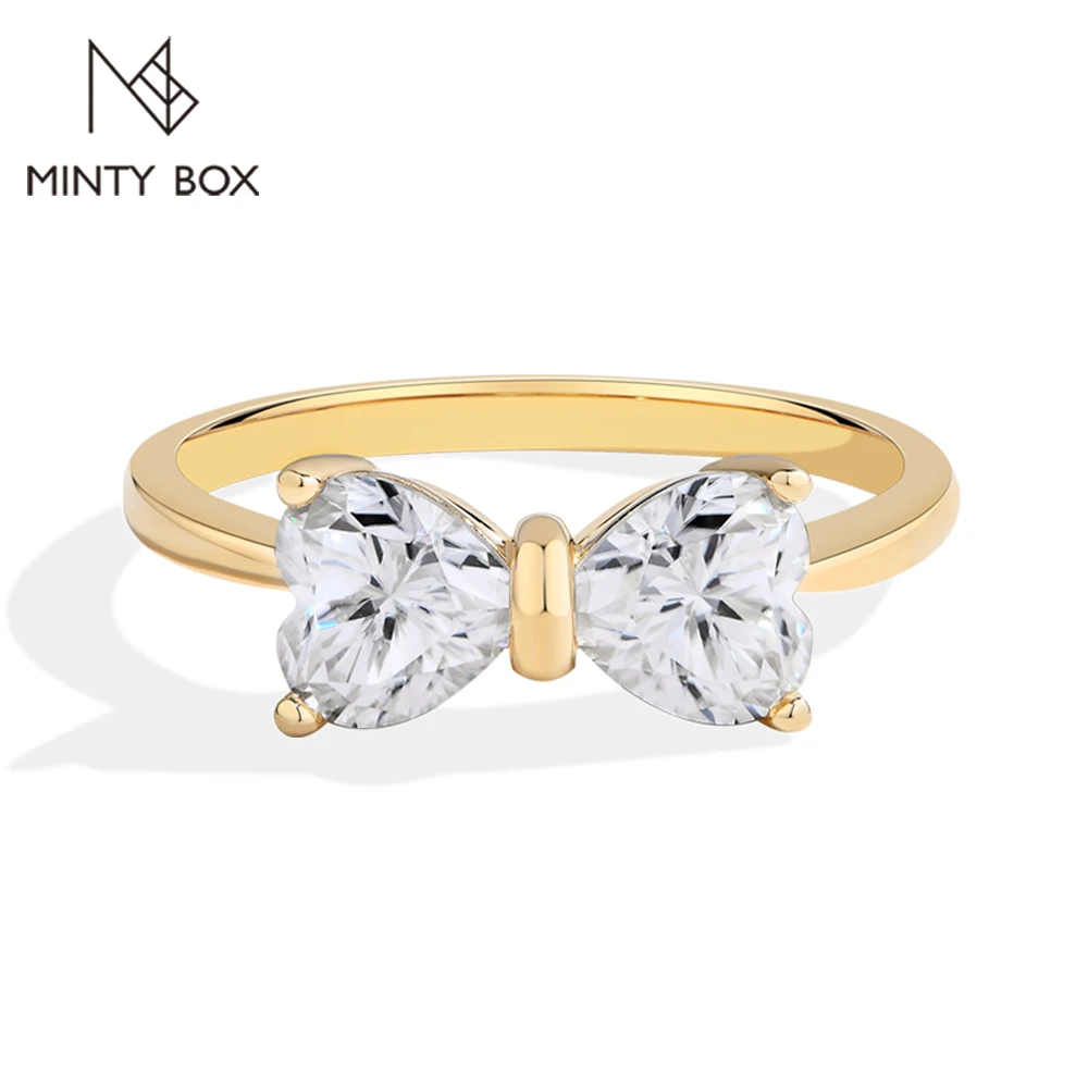 MINTYBOX Bowknot Heart Cut Two Moissanite Rings for Women 925 Sterling Silver Romantic Enagement Ring Jewelry Valentine Day Gift