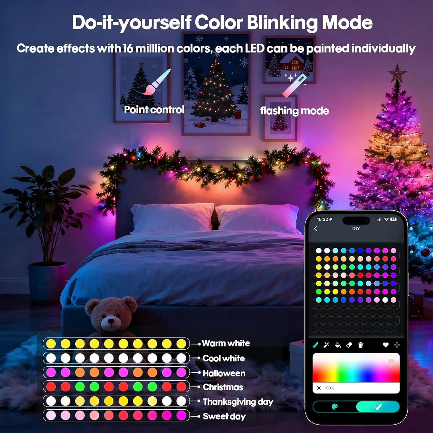 الذكية غلوب سلسلة أضواء 5/10 متر RGB اللون تغيير LED سلسلة الجنية أضواء التطبيق وجهاز التحكم عن بعد لحديقة حفلة زينة عيد الميلاد #4