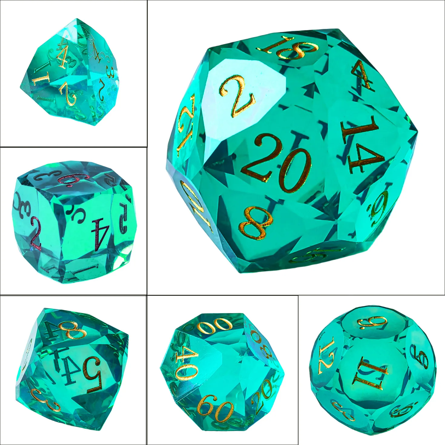 Crystal Multifaceted Polyhedral Dice Set 7 PCS for DND, RPG Tabletop Gaming, Collectors | Tinbox Packing, Gemstone Effect Dice view 6