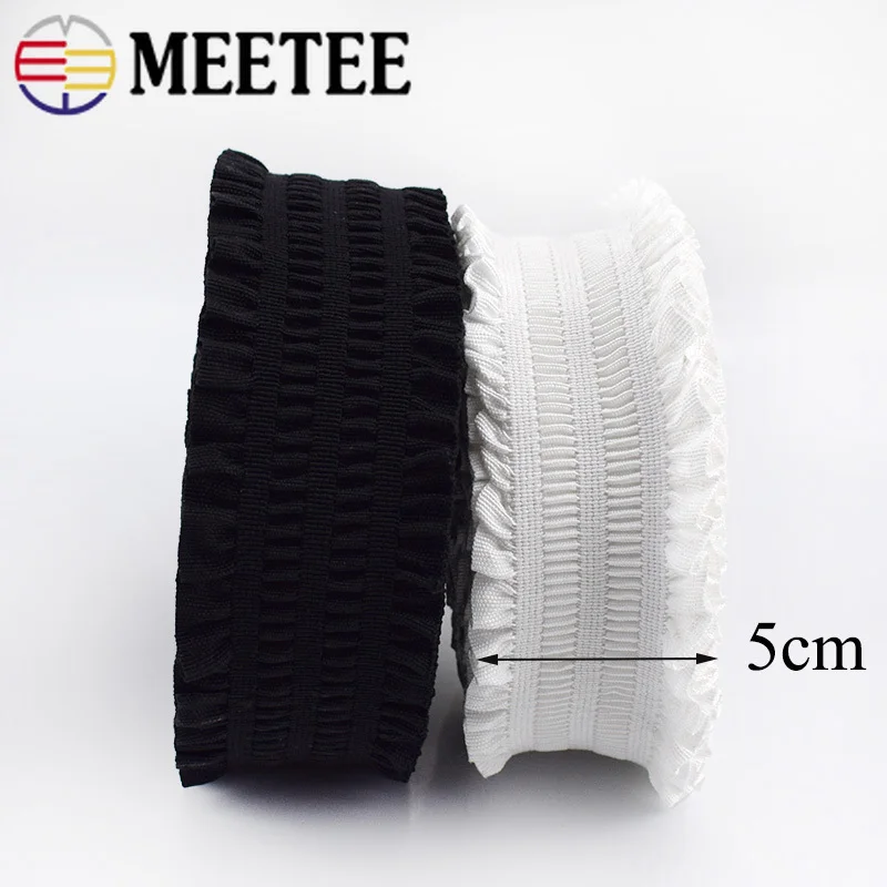 5/10Meters 50mm Ruffled Elastic Bands Pleated Lace Trim Stretch Ribbon Rubber Band Shoulder Tapes DIY Dress Sewing Accessories