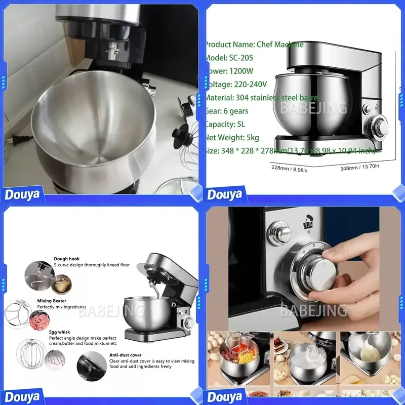 BABEJING Small Three-In-One Powder Mixer Dough Maker Commercial & Cream Mixer Kitchen Appliance