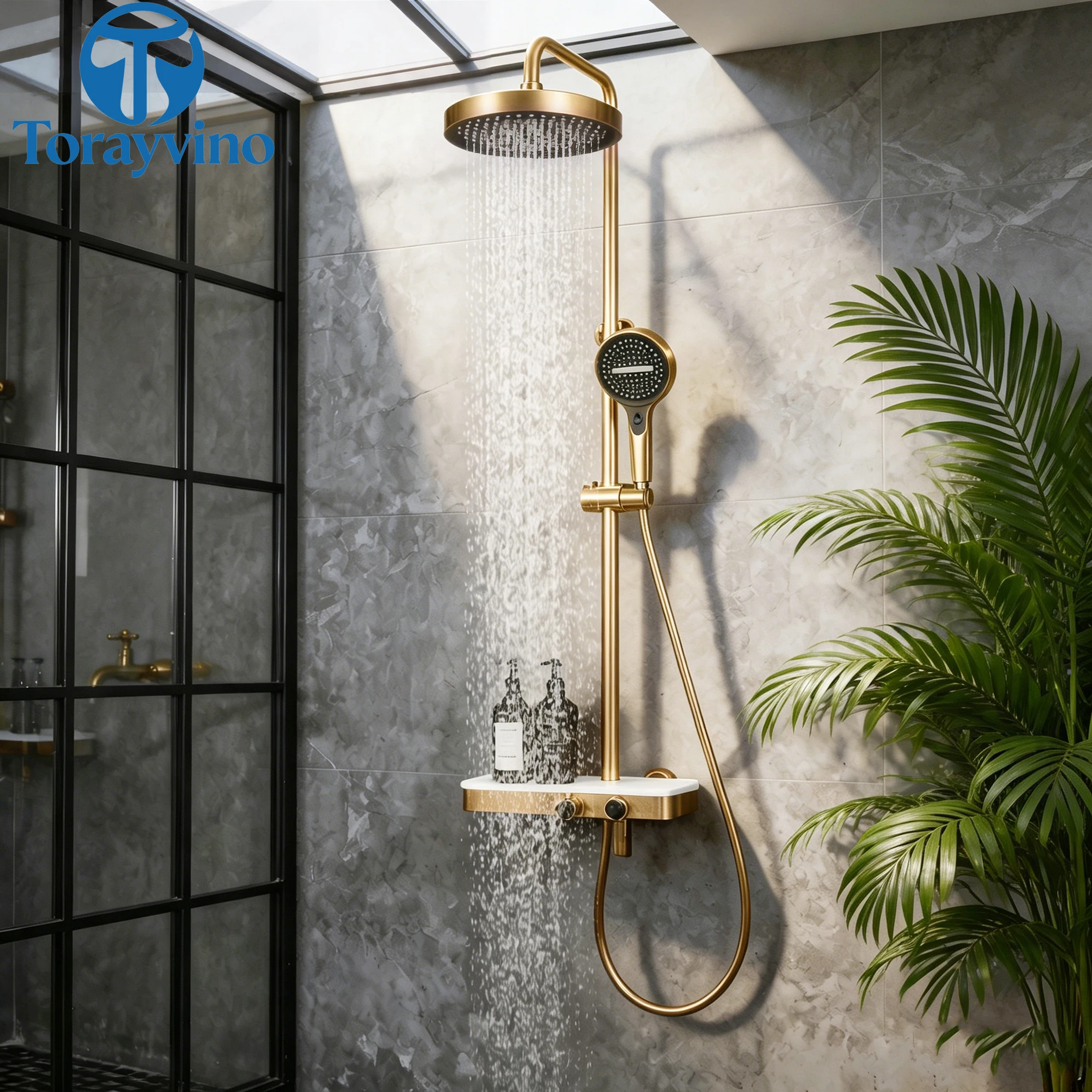 

Torayvino Bathroom Shower System 3 Functions Wall Mounted Rainfall Showers Faucet Set Brass Shower Combo with Handheld Spray