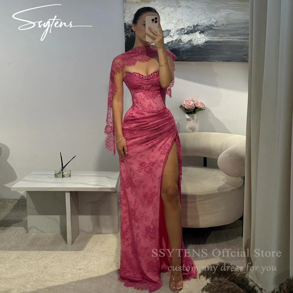 

SSYTENS Customized Pink Lace Evening Dresses Mermaid Sleeveless Women Prom Dresses Special Occasion Formal Wedding Party Gowns