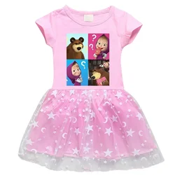 Summer Girls Dress Masha and Michka Kids Clothes  Cartoon Short-Sleeved Party Dresses Girls Princess Dress Wedding Vestidos