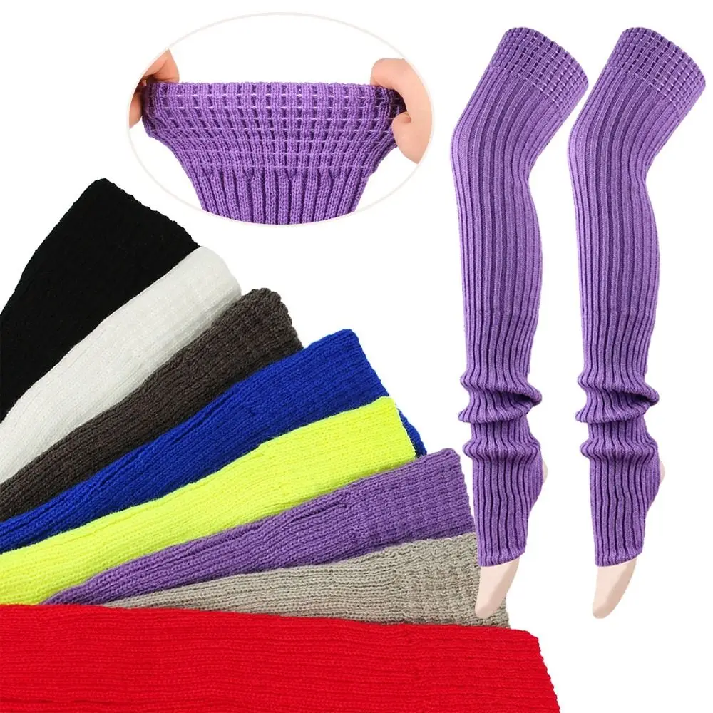 Female Legwear 80cm Leg Warmers Solid Color Knitted Warm Foot Cover Winter Warmth Wool Material Loose Socks Dance Ballet Warmers