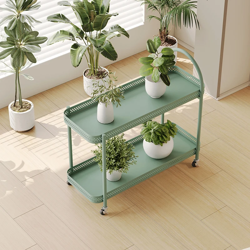 Minimalist Iron Flower Pot Stand  Movable  Planter Rack  Easy-Clean Rolling Shelf  Double-Layer Succulent Display Organizer