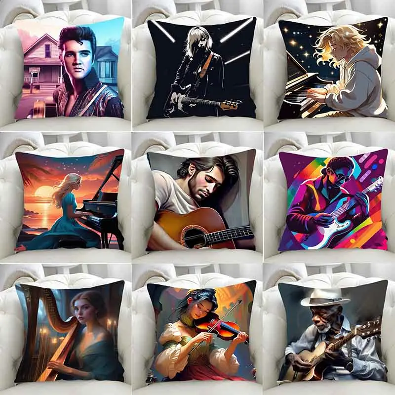 Fashionable Luxury Bedroom Home Decoration Cushion Cover Character Musical Instrument Pattern Pillowcase Office Sofa Supplies