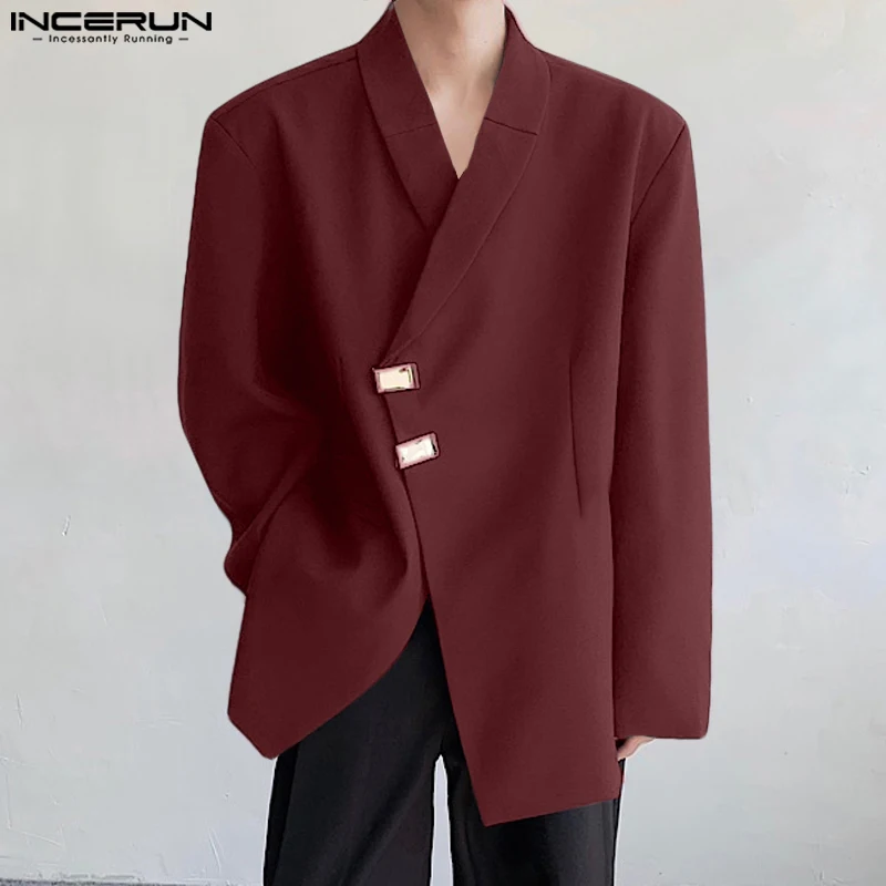 INCERUN Men Blazer Solid Color Lapel Long Sleeve Button Autumn Casual Suits Men Streetwear 2024 Fashion Male Thin Coats S-5XL