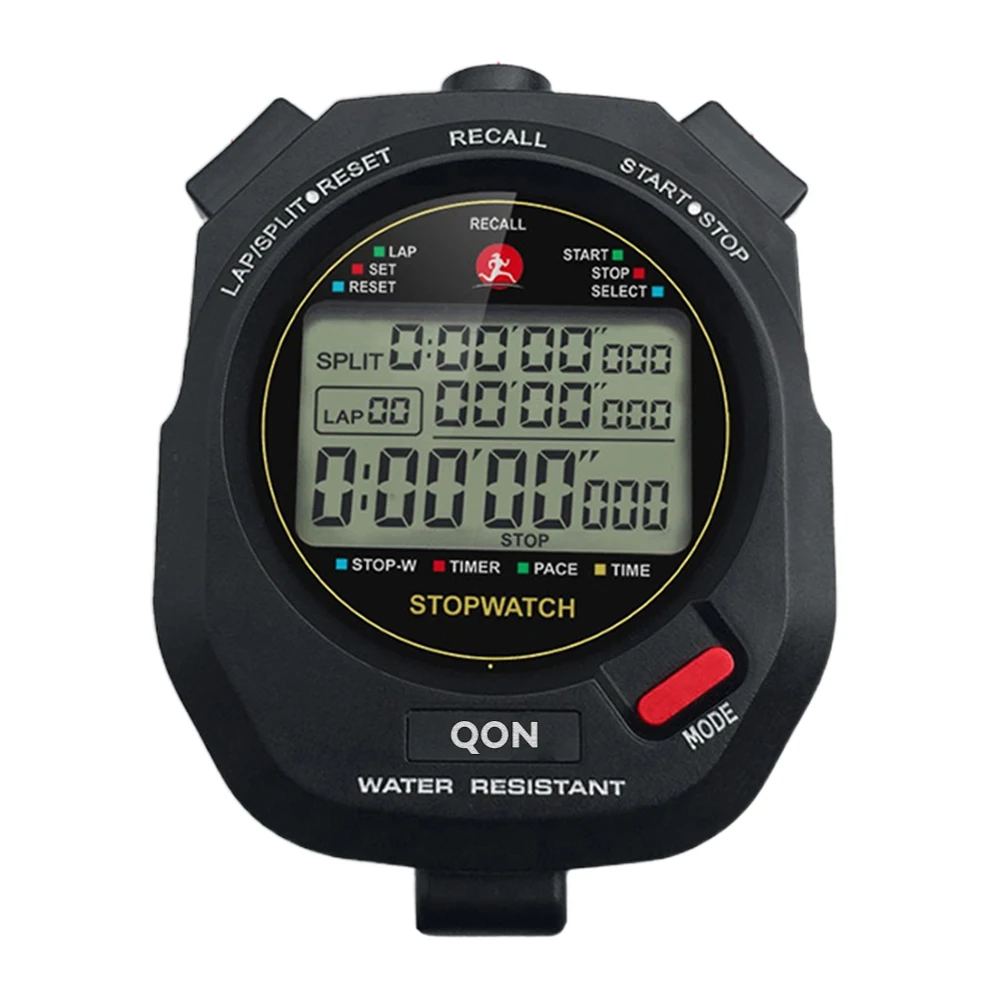 QON Stopwatches, Digital Stopwatch Timer, Large Display with Clock and Date, No Alarm Function