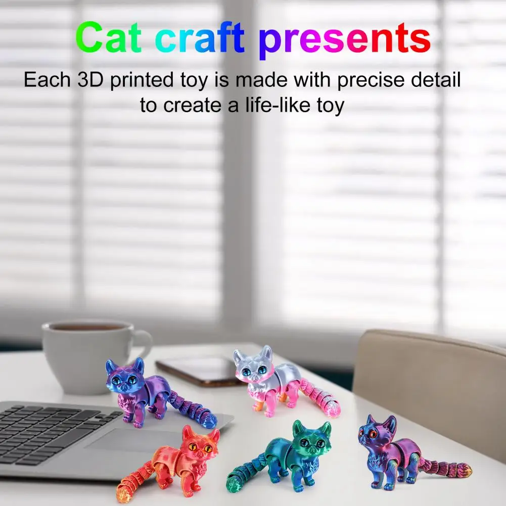 

3D Printed Cat Ornament Articulated Cat Figurine with Flexible Limbs And Tail Desktop Pet Cat Fidget Toy Home Office Decor