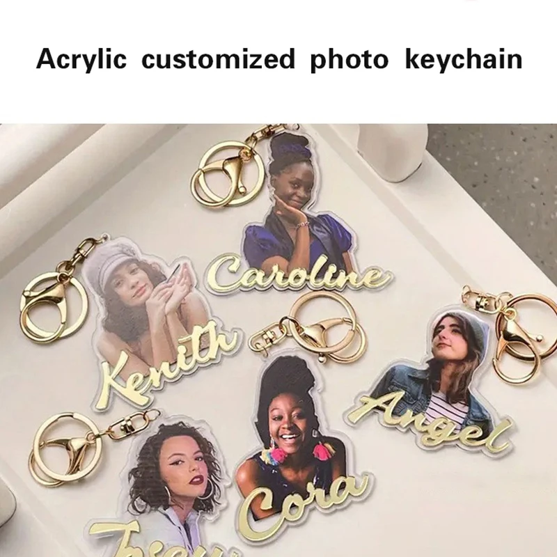 

Customized Acrylic Photo Picture Name Keychain Couples Friends Family Pet Special Car Backpack Key Chain Accessories Memory Gift