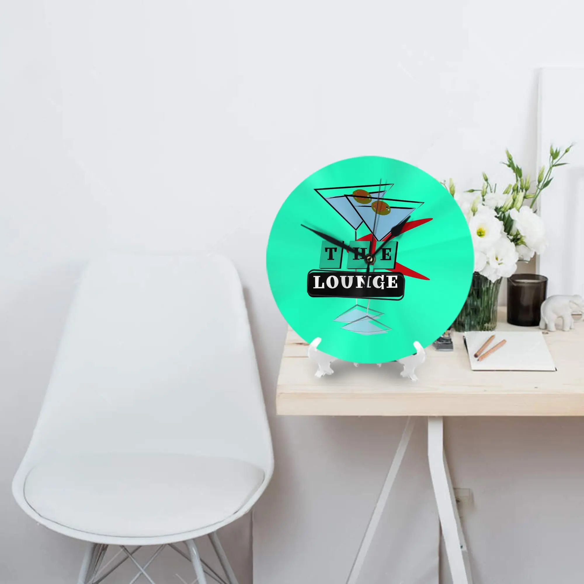 The Lounge Mid Century Cocktail Bar Wall Clock Room Decoration Silent Round Clock for Bedroom Living Kitchen Home