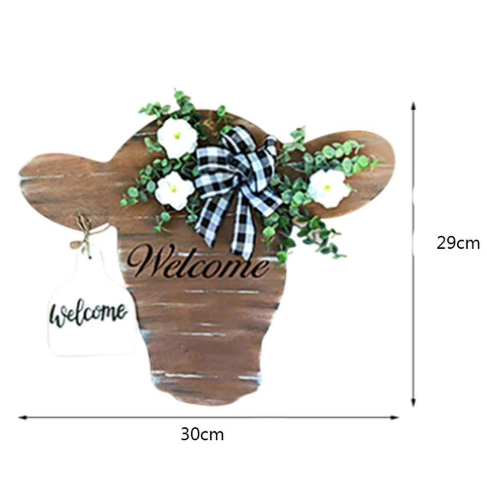 Cow Head Door Wreath With Welcome Sign Front Door Hanger Farmhouse Spring Calf Front Porch Decor Cow Gifts for Restaurant Wall